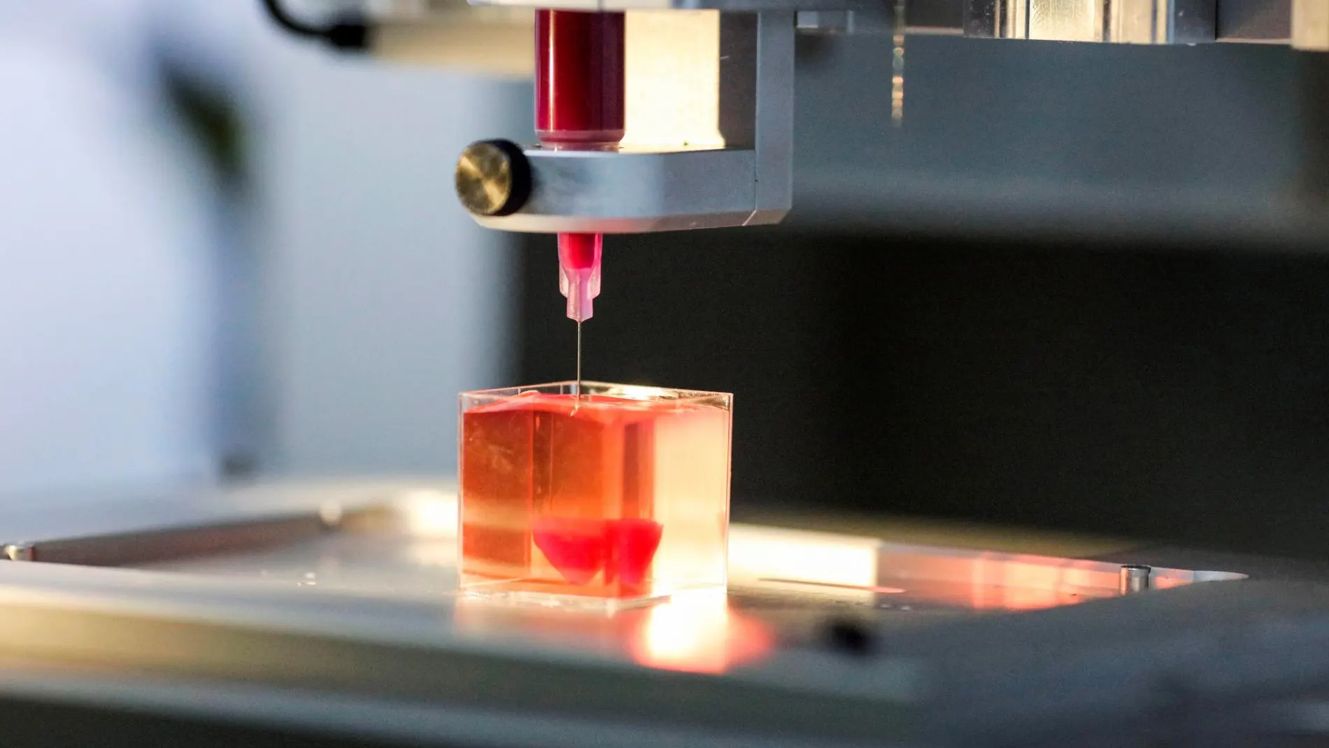 Una impresora 3D imprime un corazón con tejido humano este lunes en la Universidad de Tel Aviv en Israel. Investigadores de la Universidad de Tel Aviv han producido un corazón vivo que palpita utilizando tejido humano y una impresora 3D, en un avance que abre vías hacia los trasplantes del futuro, informó el centro de estudios. EFE