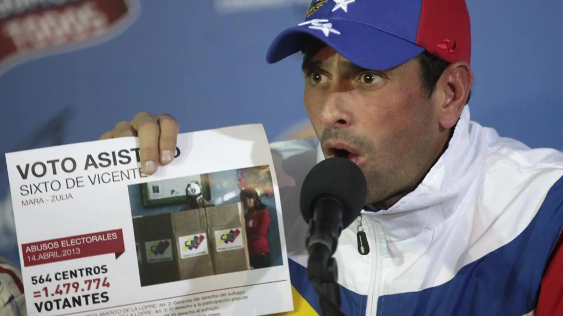 Capriles muestra un gráficos con los abusos electorales en Venezuela