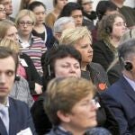 Representantes de las asociaciones de víctimas del terrorismo, ayer, en la Gran Sala del Tribunal Europeo de Derechos Humanos