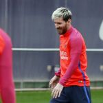 Leo Messi, en el entrenamiento de ayer del Barcelona