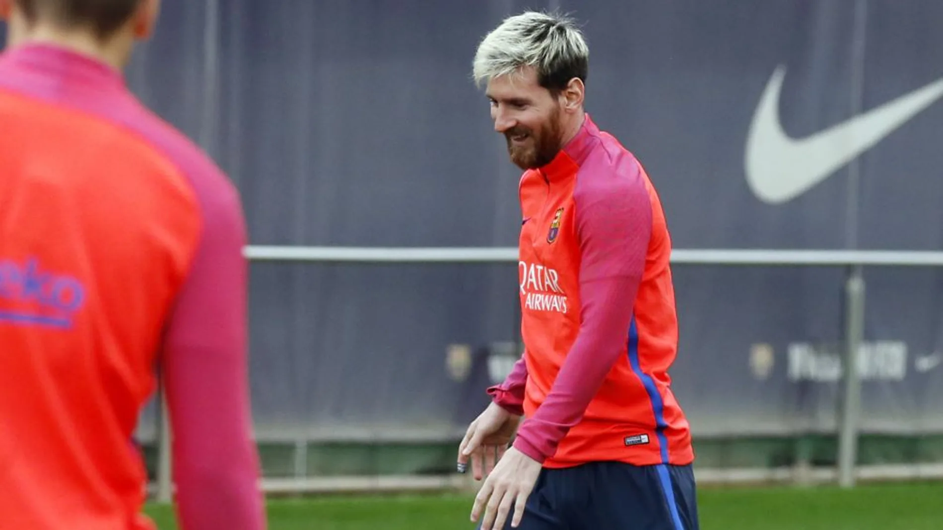 Leo Messi, en el entrenamiento de ayer del Barcelona
