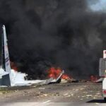 Restos del avión de la Guardia Nacional de Puerto Rico estrellado / Twitter