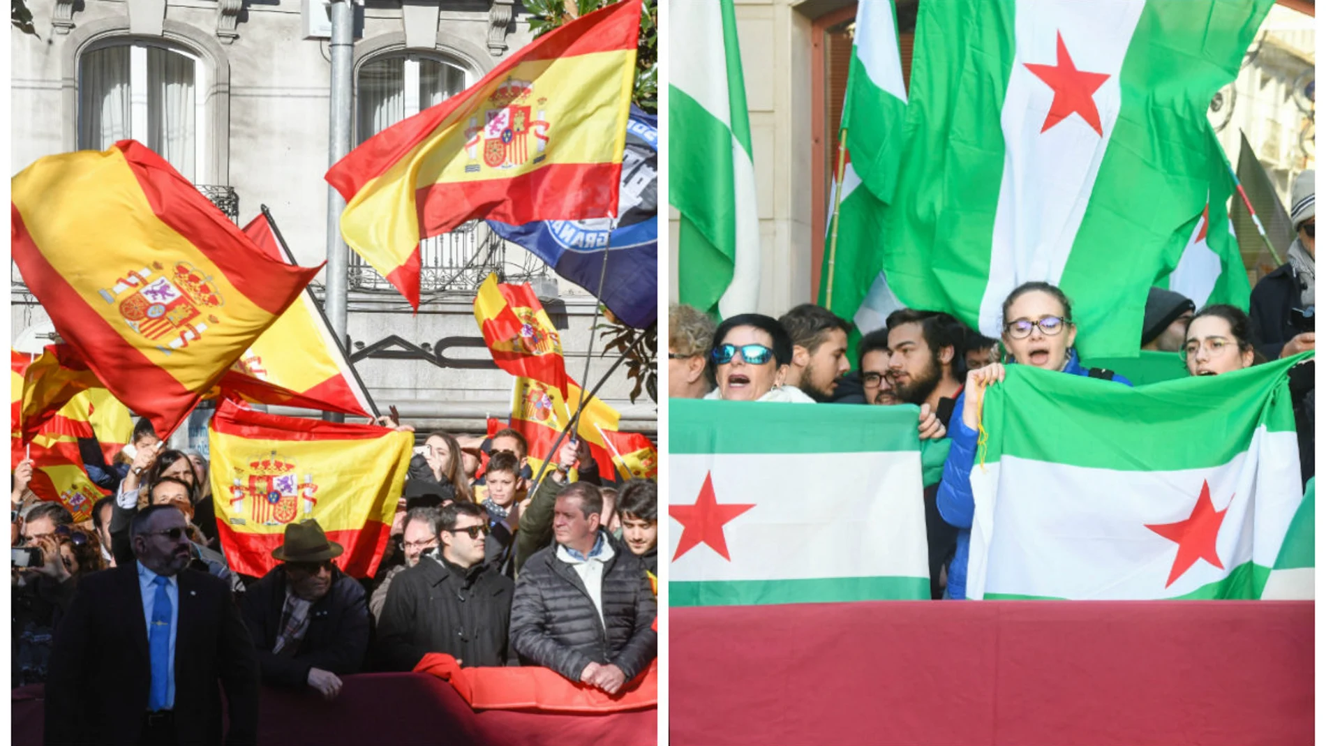 Partidarios y detractores del acto de la Toma de Granada. (Fotos: Efe)