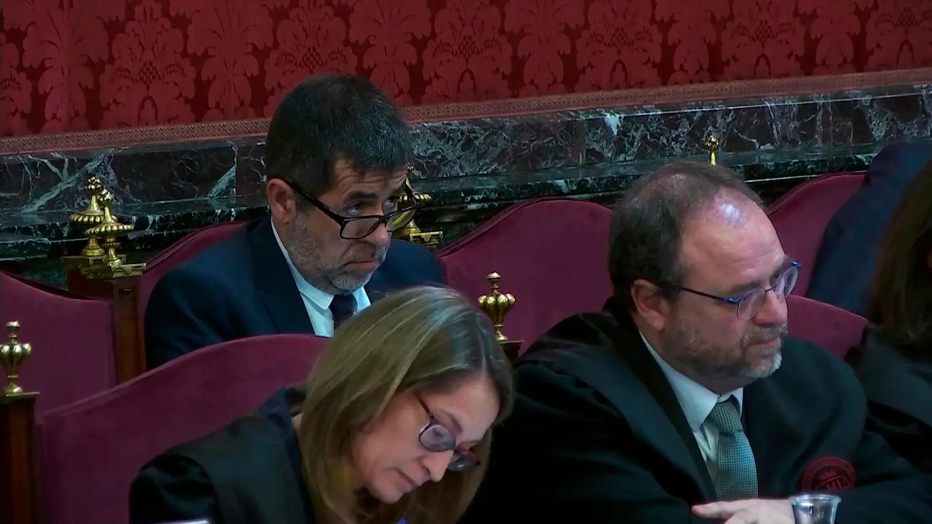 Imagen tomada de la señal institucional de Tribunal Supremo de Jordi Sànchez durante una nueva jornada del juicio del "procés"