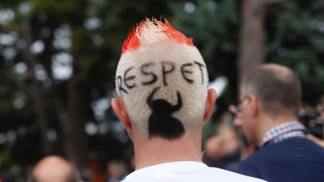 Imagen de uno de los manifestantes hoy en Tordesillas.