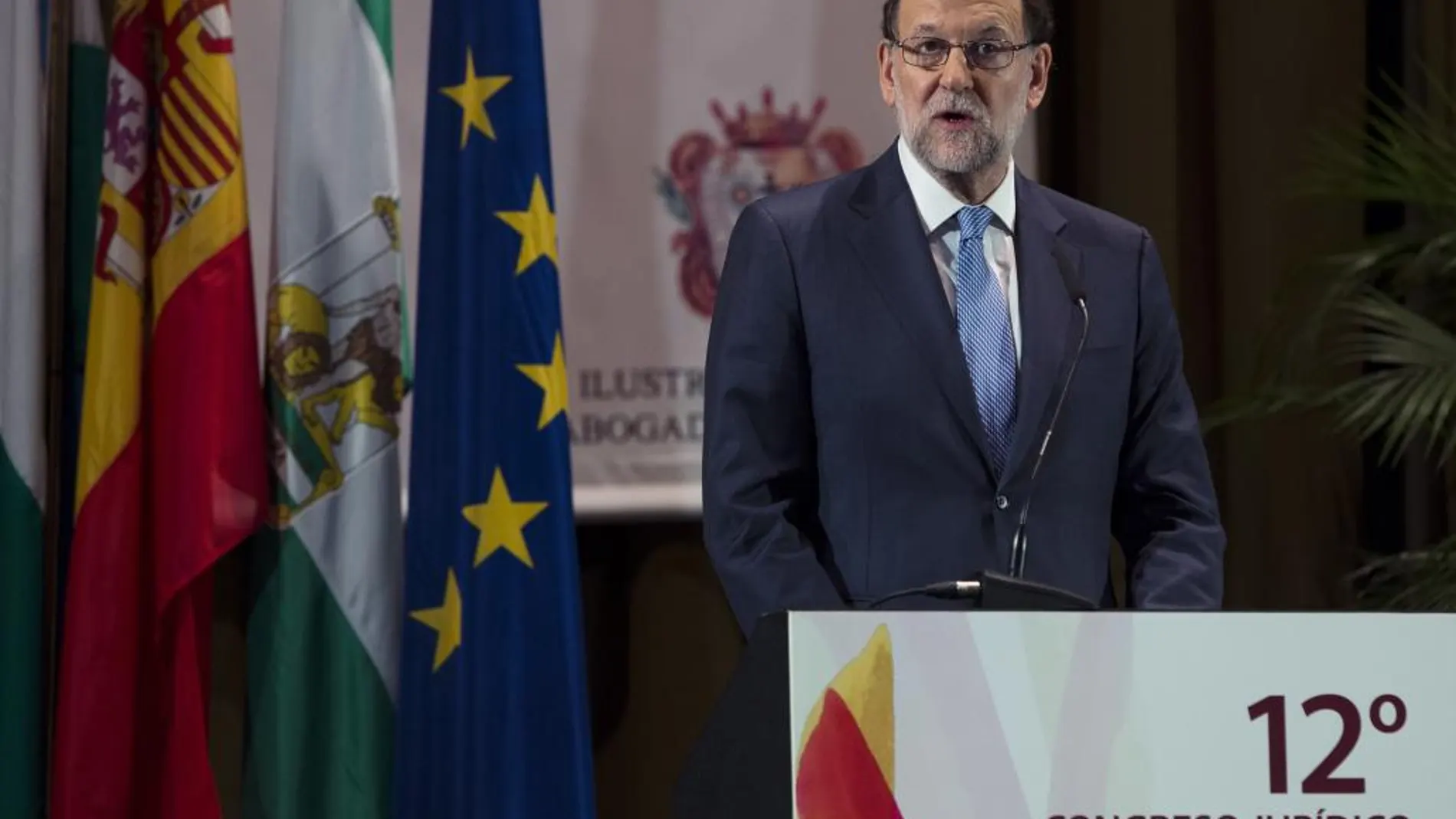 El presidente en funciones del gobierno, Mariano Rajoy durante su intervención en el XII Congreso Jurídico de la Abogacía ICA-Málaga