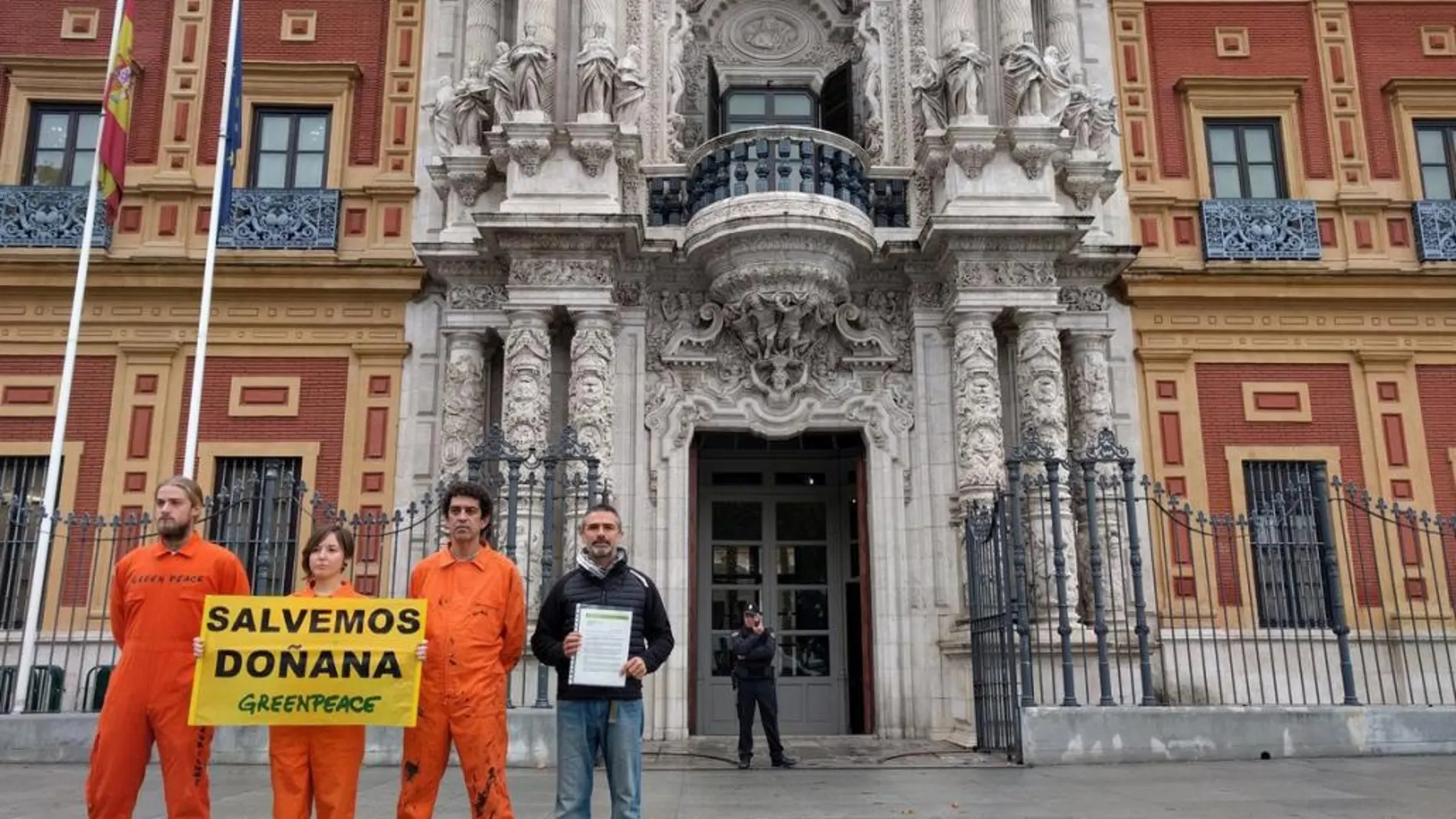 Activistas de Greenpeace registraron ayer las firmas en San Telmo