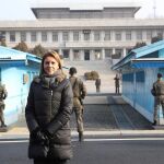 María Dolores de Cospedal, en su visita hoy la zona desmilitarizada entre las dos Coreas
