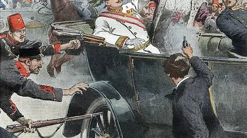 El asesinato de Francisco Fernando en el periódico italiano «Domenica del Corriere»