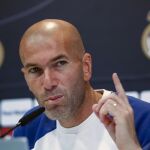 Zinedine Zidane, durante la rueda de prensa que ha ofrecido tras el entrenamiento de hoy en Valdebebas