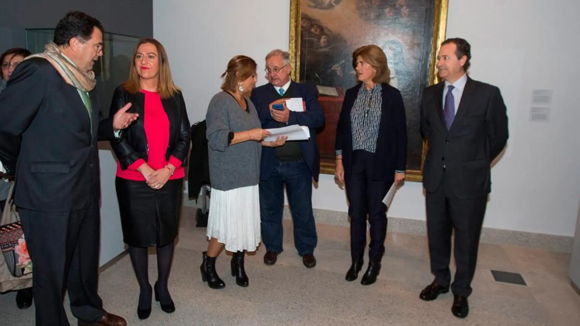 Inauguración de la muestra con Virginia Barcones, José Rodríguez Sanz-Pastor, Teresa López, Severiano Hernández, Cristina Emperador y, Antonio Sánchez del Barrio