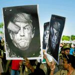 Protesta en Cuba contra Estados Unidos y su presidente, Donald Trump, ayer en el Día del Trabajo