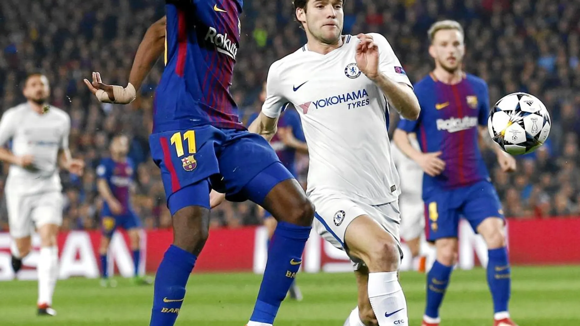 Dembélé y Marcos Alonso, protagonistas en el partido del Camp Nou