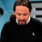 El líder de Unidas Podemos, Pablo Iglesias, con el jersey de la marca 198