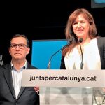 Laura Borràs y Jaume Alonso-Cuevillas, de JxCat, en el arranque de la campaña electoral