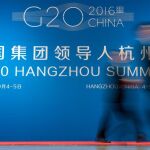 Logo del G20 en Hangzhou, China.