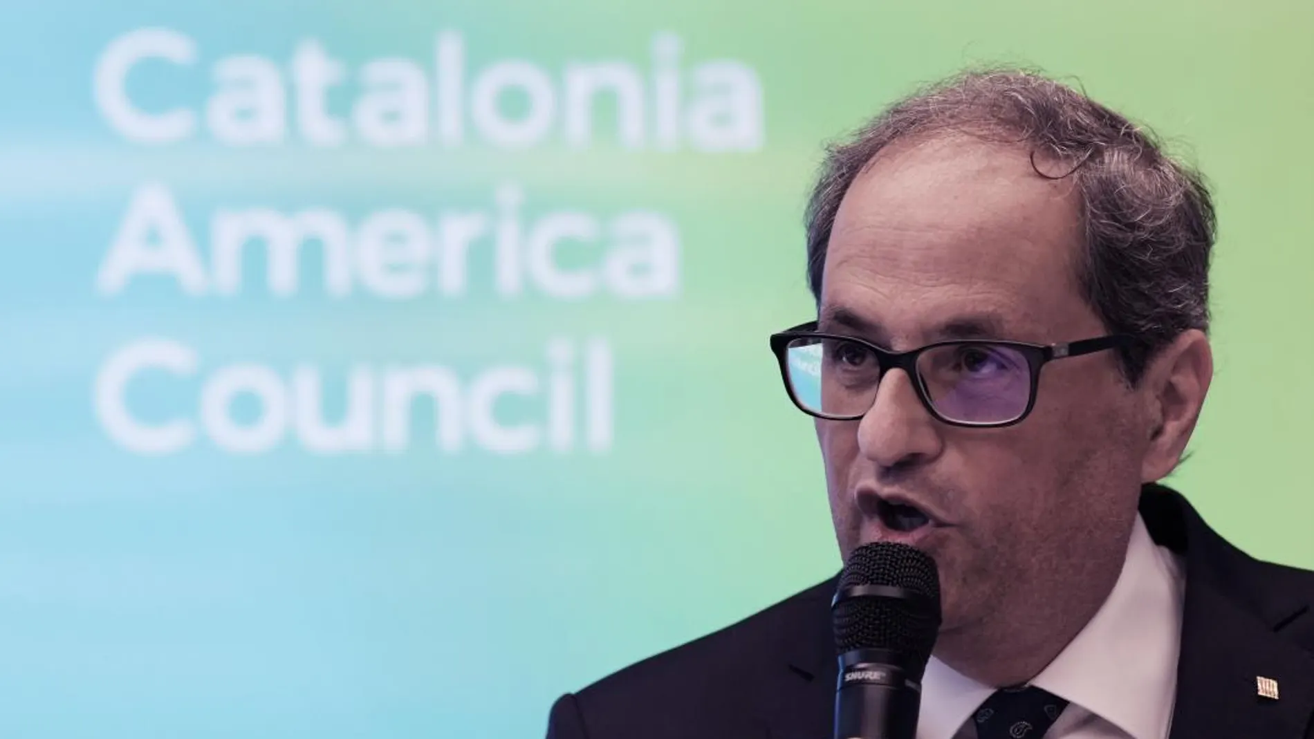El presidente regional de Cataluña, el independentista Joaquim Torra habla en la inauguración del Consejo Americano de Cataluña (CAC). EFE/LENIN NOLLY