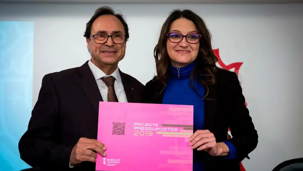 Mónica Oltra y Vicent Soler durante la presentación de los Presupuestos de 2019