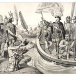 Un grabado de la llegada de Cortés a México