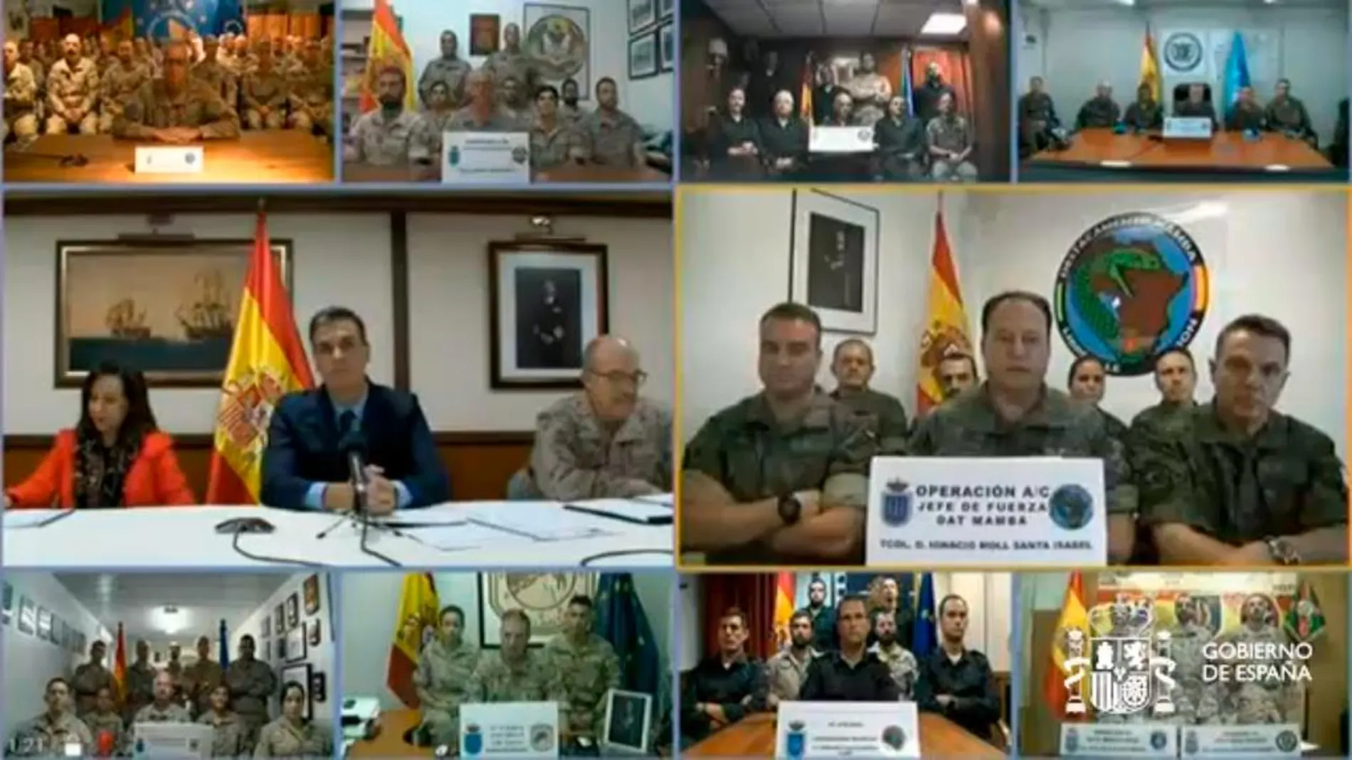 Conexión de Pedro Sánchez con las tropas españolas desplegadas en el exterior / La Moncloa