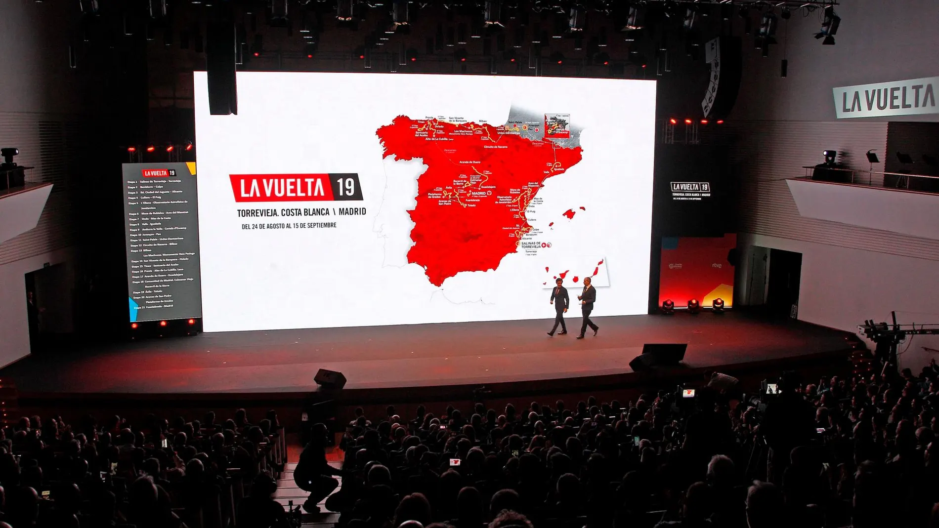 Un momento de la gala de presentación de La Vuelta Ciclista a España 2019, esta noche en el Auditorio Diputación de Alicante. EFE/ Morell