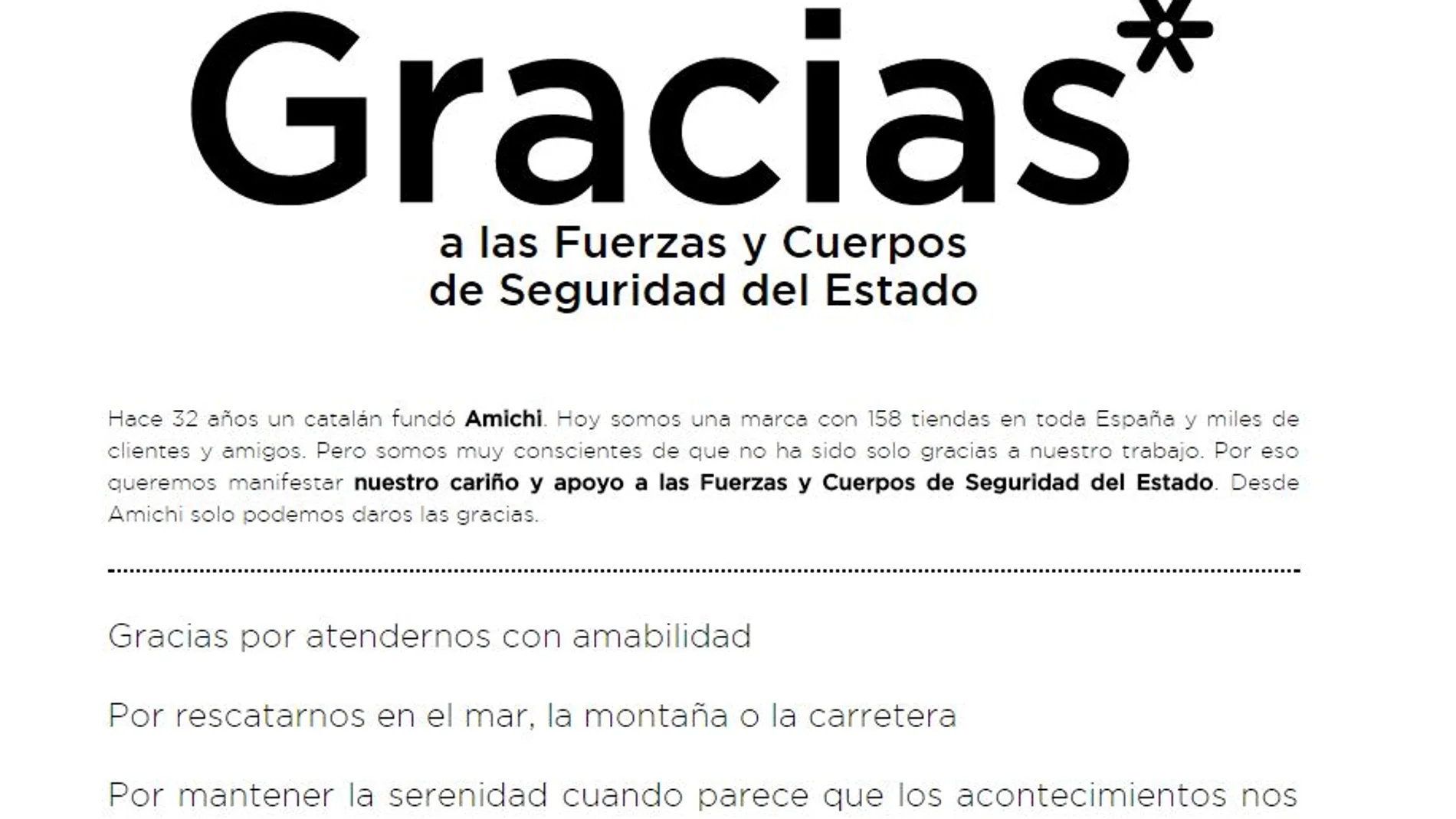 La cadena Amichi, fundada por un catalán, lanza una campaña de apoyo a la Policía y la Guardia Civil