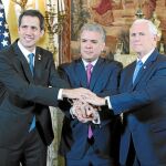 Juan Guaidó, presidente interino de Venezuela; Iván Duque, presidente colombiano; y Mike Pence, vicepresidente de EEUU / Ap