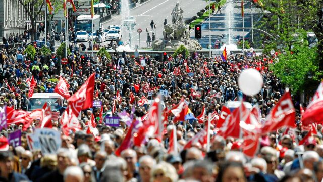Los líderes de CC OO y UGT, Unai Sordo y Pepe Álvarez, encabezarán la manifestación de Madrid, que saldrá a las 12 de la mañana de la plaza de Neptuno y terminará en la Puerta del Sol