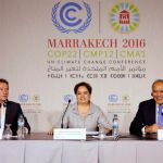 Nick Nuttall, Patricia Espinosa y Salaheddine Mezouar en Marrakech