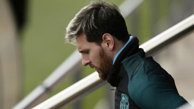 Messi, en el entrenamiento de ayer