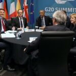 Rajoy, Renzi, Hollande, Obama, Cameron, Merkel, Van Rompuy y Juncker en una reunión sobre el TTIP en 2014.