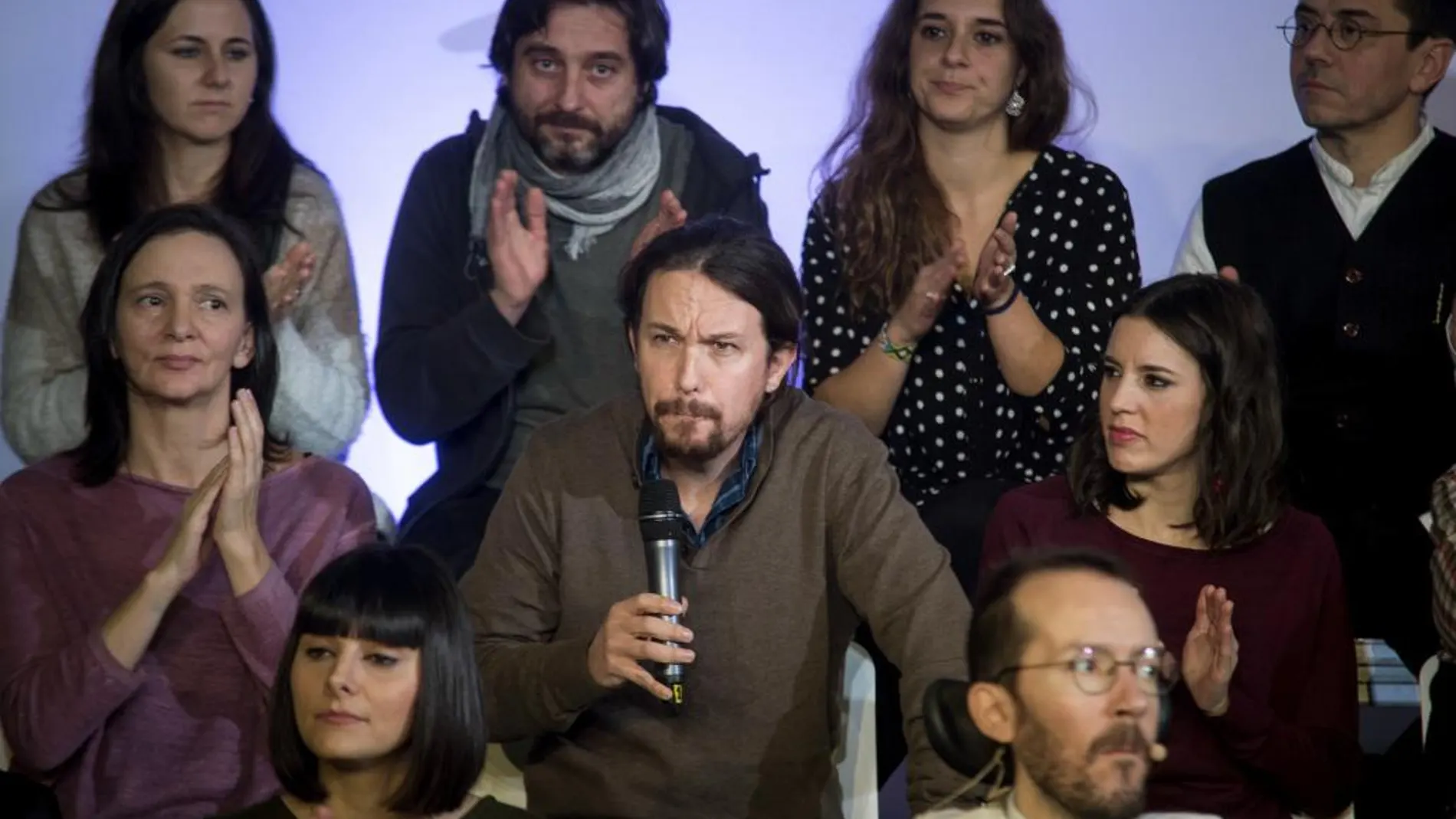 El secretario general de Podemos, Pablo Iglesias, durante el acto de presentación de la propuesta 'Podemos para todas'