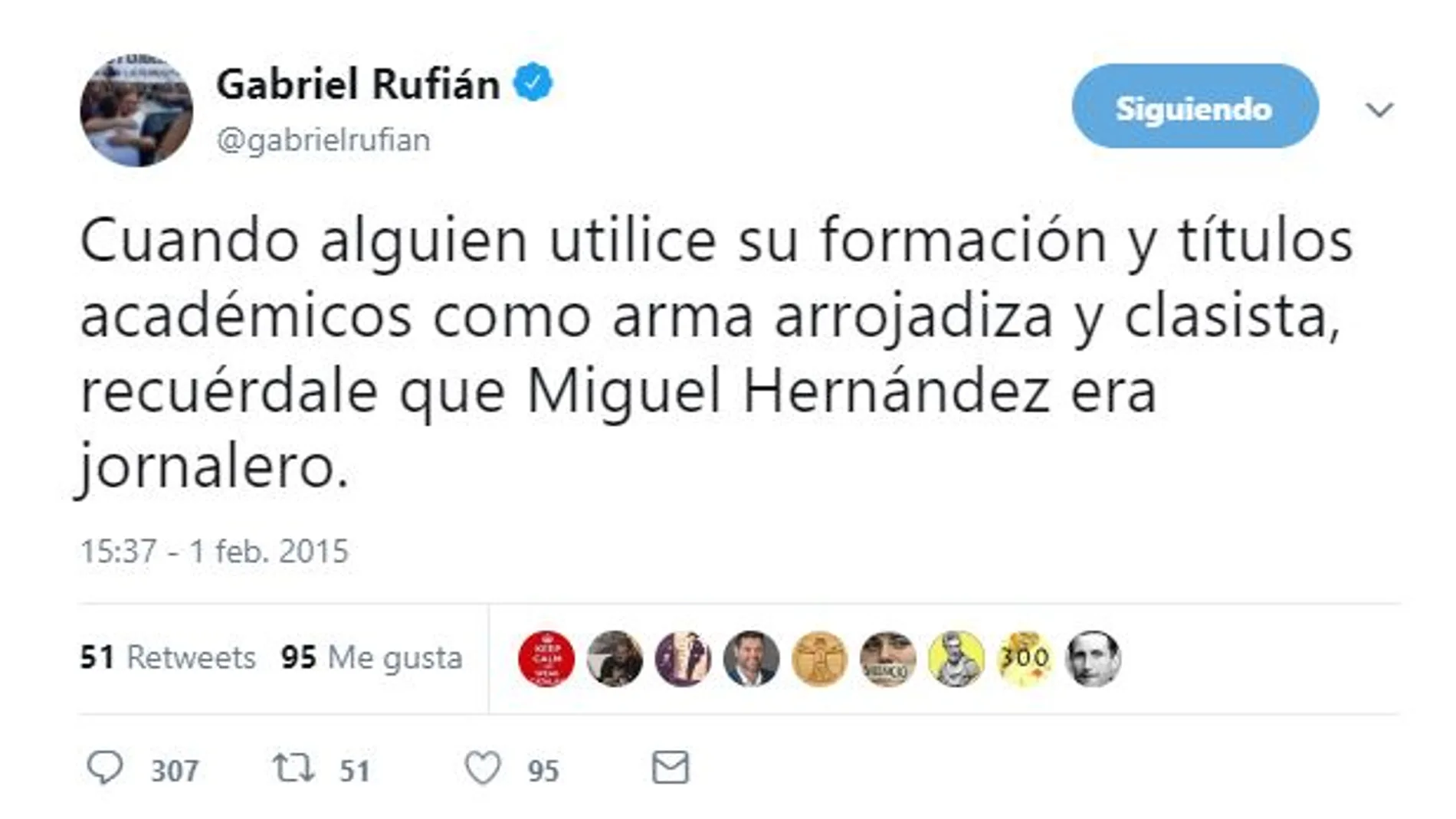 Zasca de Twitter a Rufián a costa de Miguel Hernández
