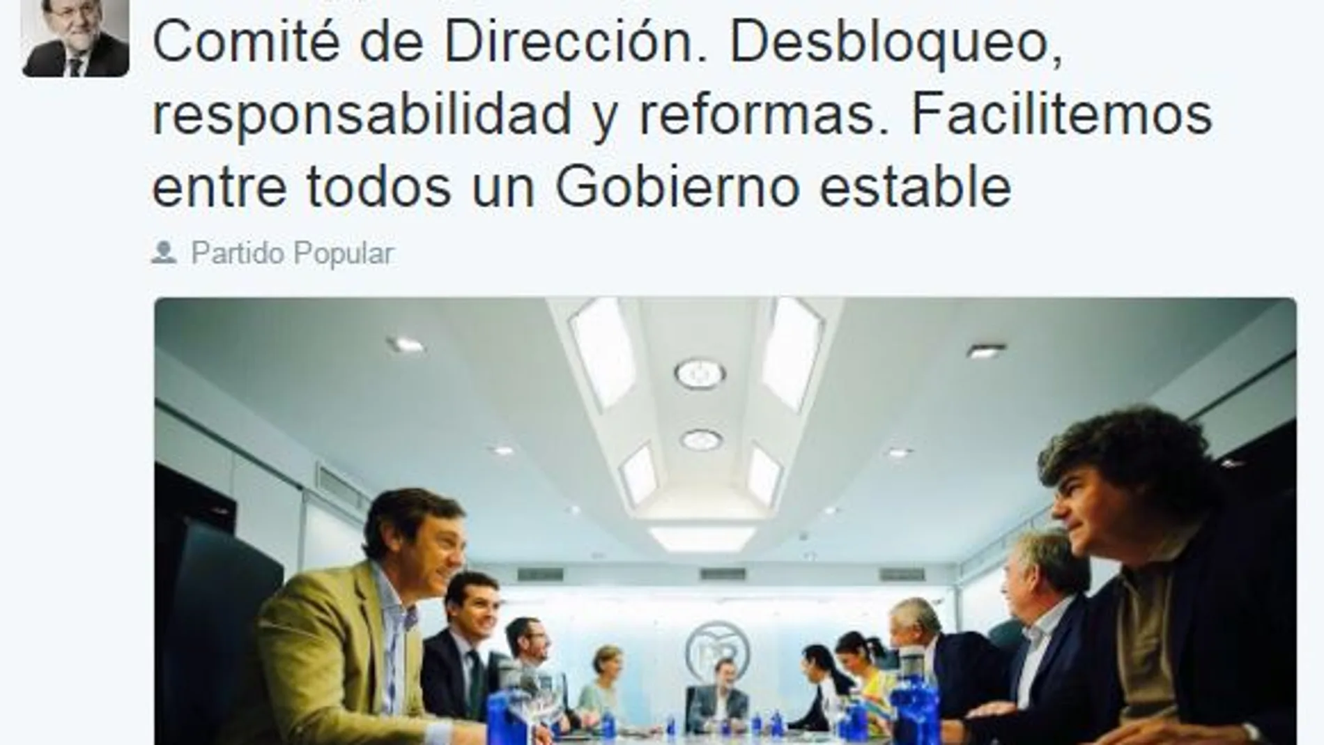 Rajoy apela a la responsabilidad para el desbloqueo: «Facilitemos entre todos un Gobierno estable»