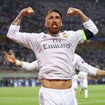 Sergio Ramos, en el gol que marcó en Milán en 2016