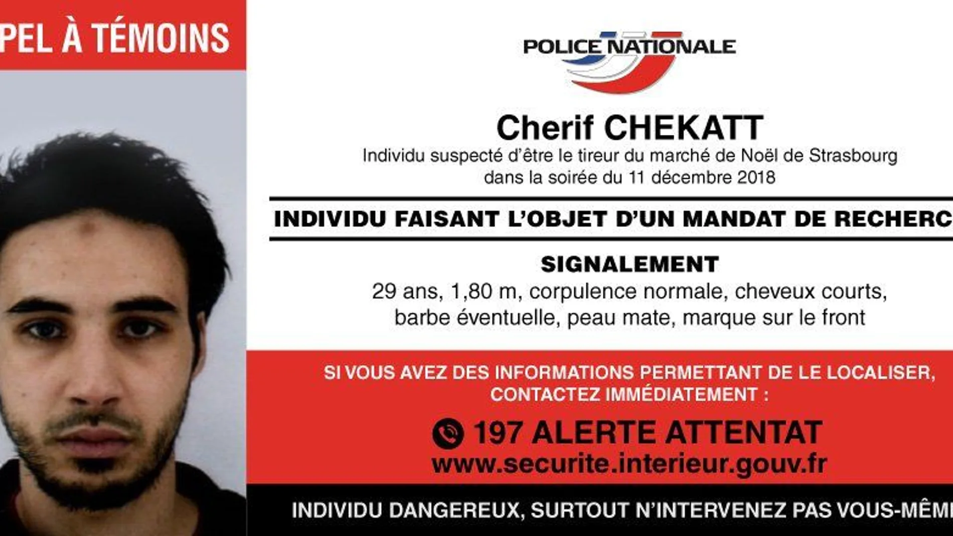 La Policía difunde la identidad y la foto del autor del tiroteo en Estrasburgo / Foto. Twitter @PoliceNationale