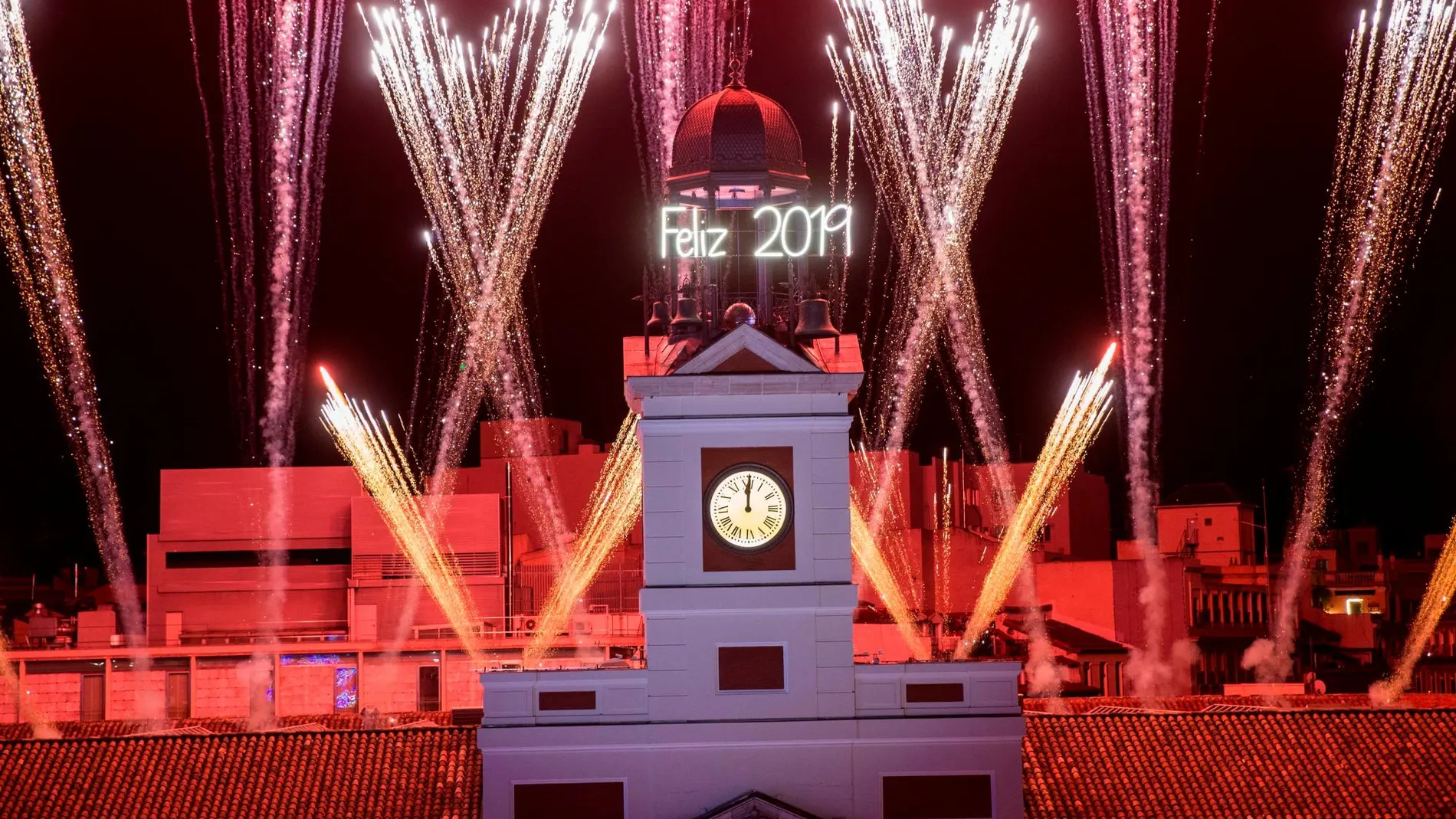Reloj de la Puerta del Sol en la Nochevieja de 2019