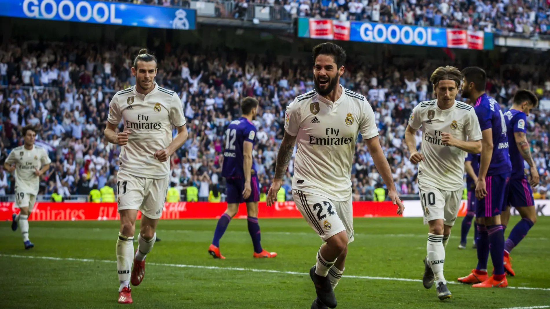 Bale, Isco y Modric, en un partido de esta temporada