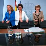 Las ministras Calviño, Celaá y Carcedo en la rueda de prensa del Consejo de Ministros/C. PaAstrano