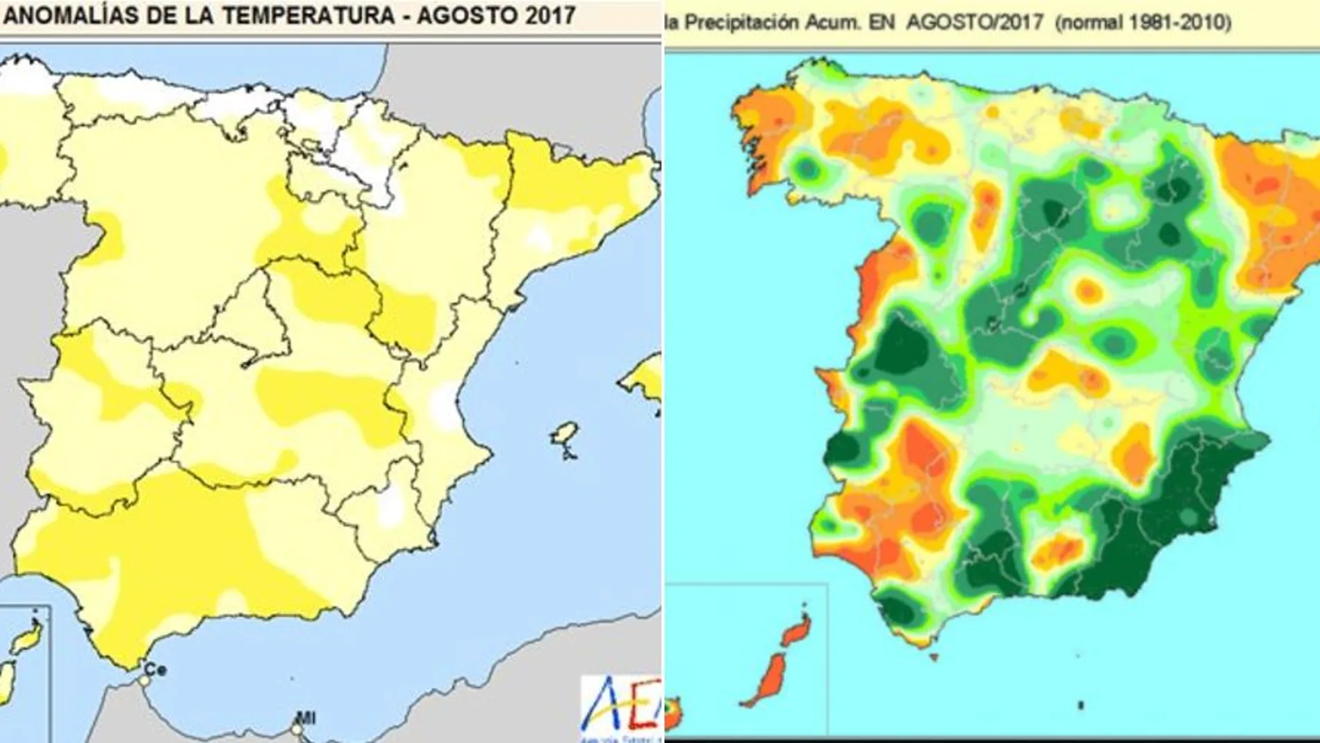 Anomalías de temperatura y precipitaciones acumuladas en agosto