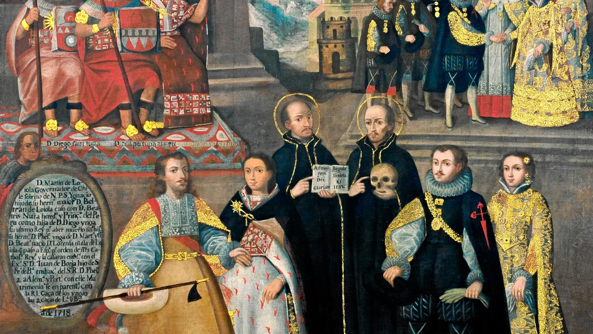 En el cuadro, un préstamo del Museo de Osma de Lima, aparecen tanto la élite indígena como la aristocracia jesuita española.