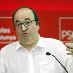 El primer secretario del PSC, Miquel Iceta, ayer en su intervención ante el Consell Nacional en la sede de los socialistas catalanes