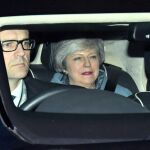 Theresa May, a su llegada al Parlamento británico