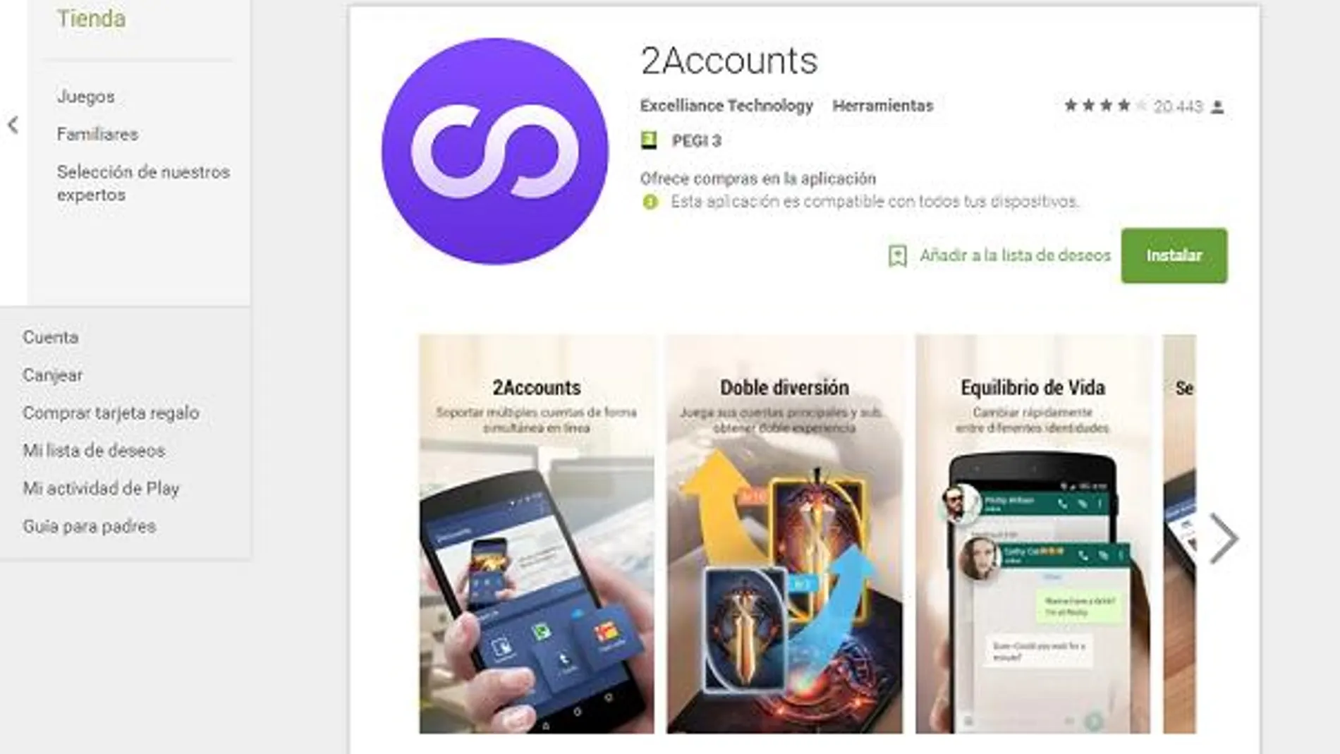 La app «Cuentas múltiples: 2 Cuentas»