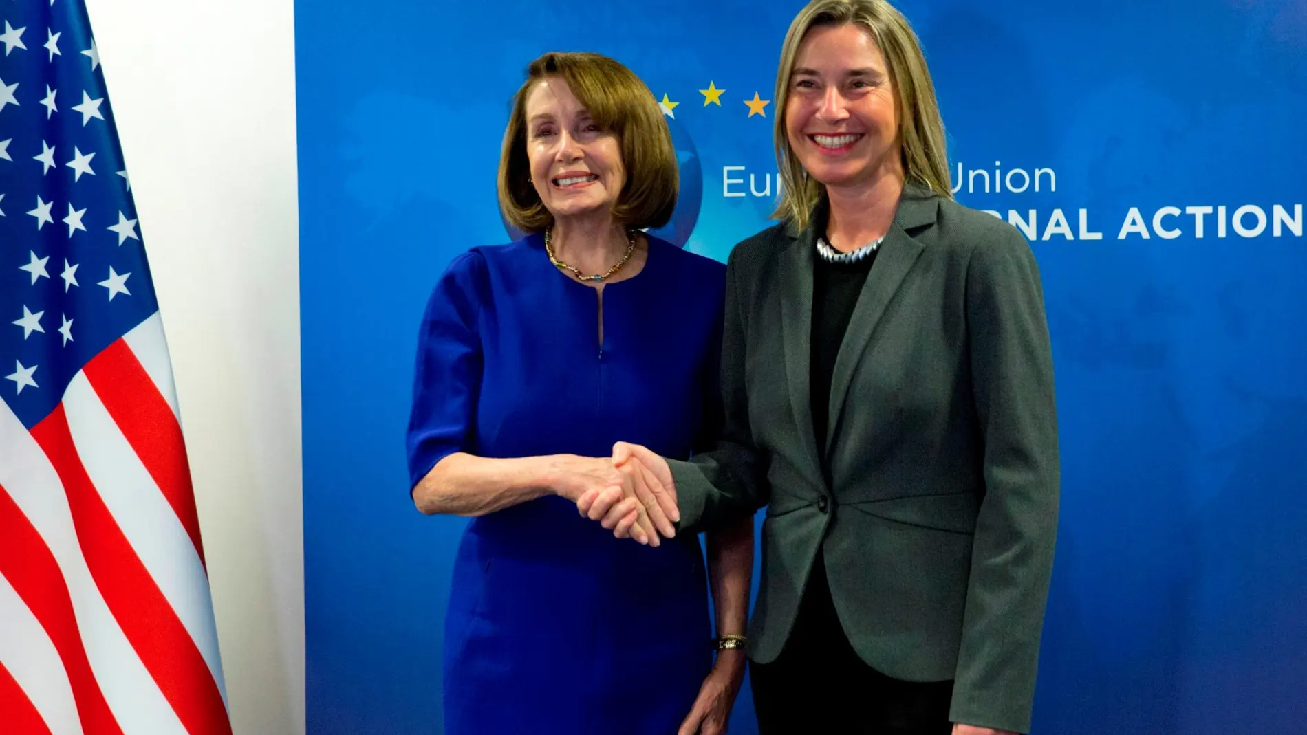 Nancy Pelosi y Federica Mogherini, este martes en Bruselas / EFE