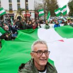 El diputado de Unidos Podemos Diego Cañamero, ayer en la manifestación