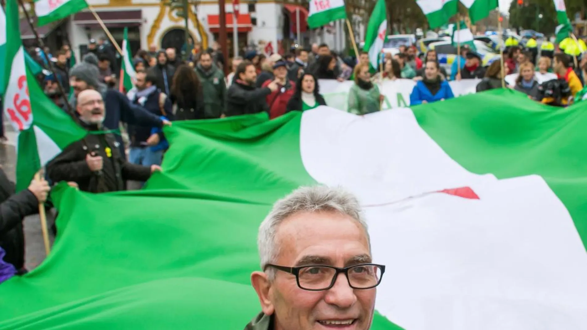 El diputado de Unidos Podemos Diego Cañamero, ayer en la manifestación