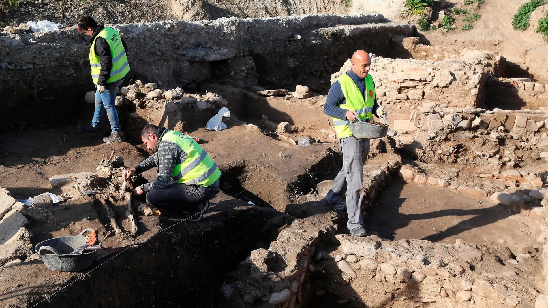 El equipo de arqueólogos trabaja en uno de los esqueletos que han aparecido