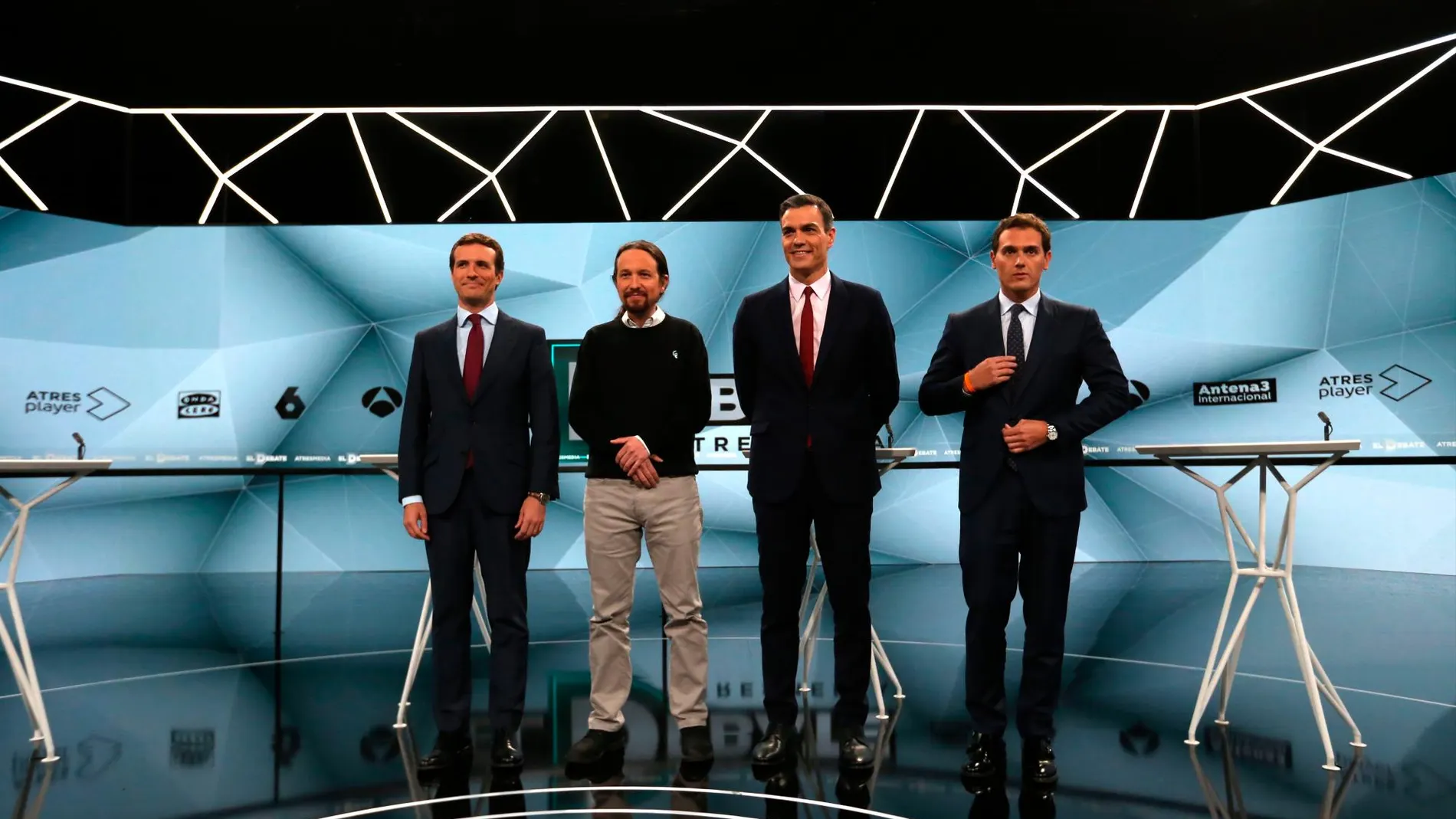 Los representantes políticos de PP, Podemos, PSOE y Ciudadanos antes del debate de Atresmedia
