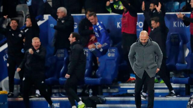 El Manchester City cayó en el King Power Stadiun, recinto del Leicester (2-1). Pep Guardiola, durante el partido